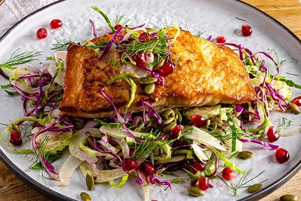 Salmon with Brussels Sprout & Fennel Slaw